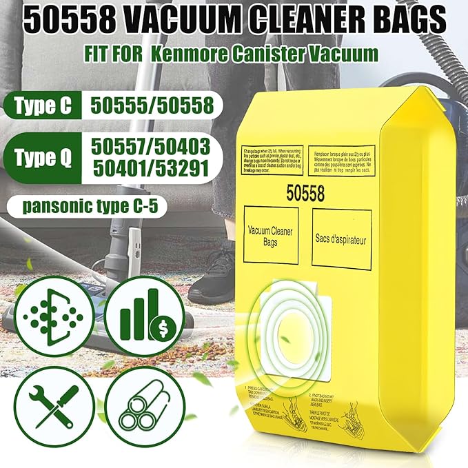 DTESL 50 Pack Vacuum Cleaner Bags Fit