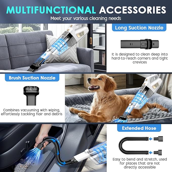 CKIKH Handheld Vacuum Cordless, 15000PA Strong Suction Hand Held Car Vacuum