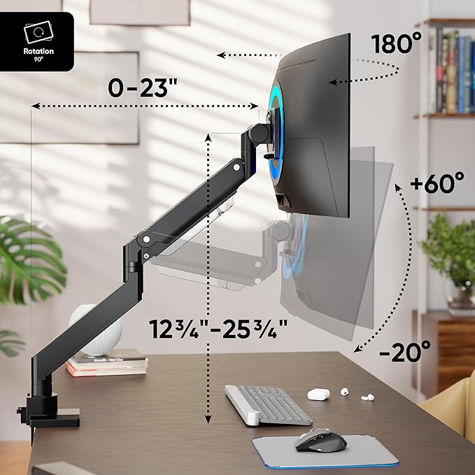 ONKRON Heavy Duty Monitor Arm for 17-57 Inch Screens up to 59.4 lbs, Ultrawide