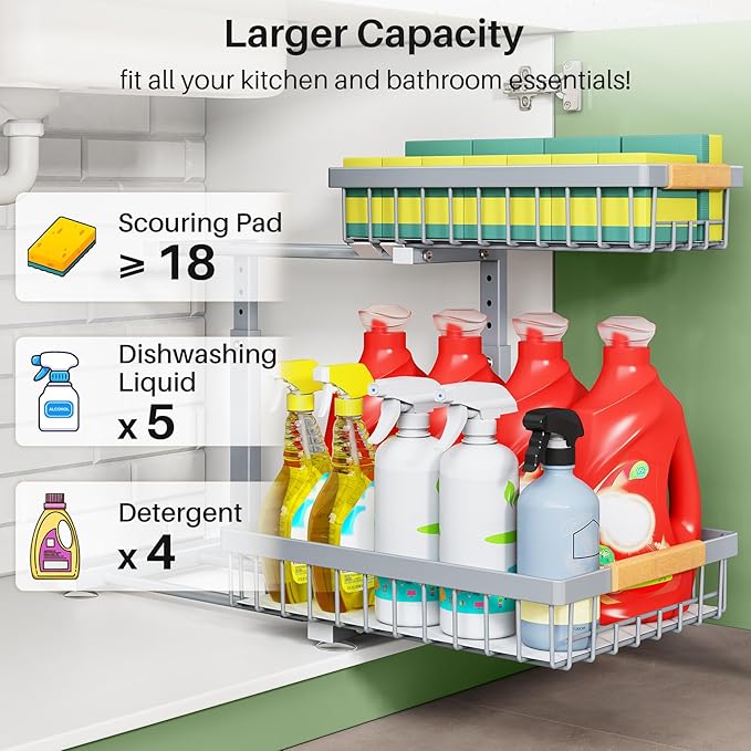 Pull out Cabinet Organizer, 1 Pack Under Sink Organizer, Slide out Metal