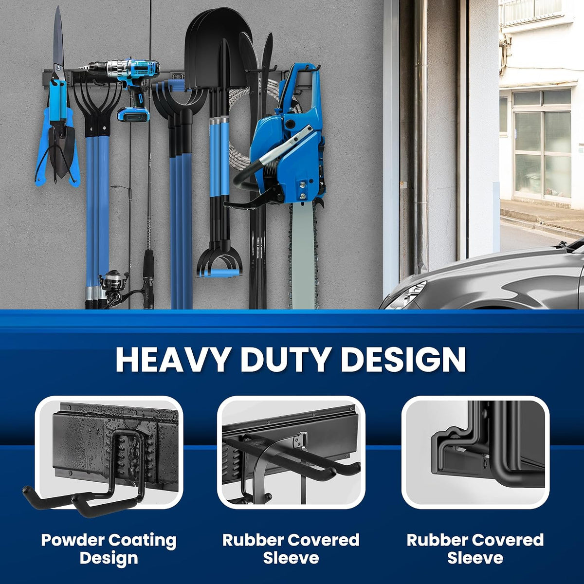 96'' all-metal garage tool organizer wall mount –, close-up detail