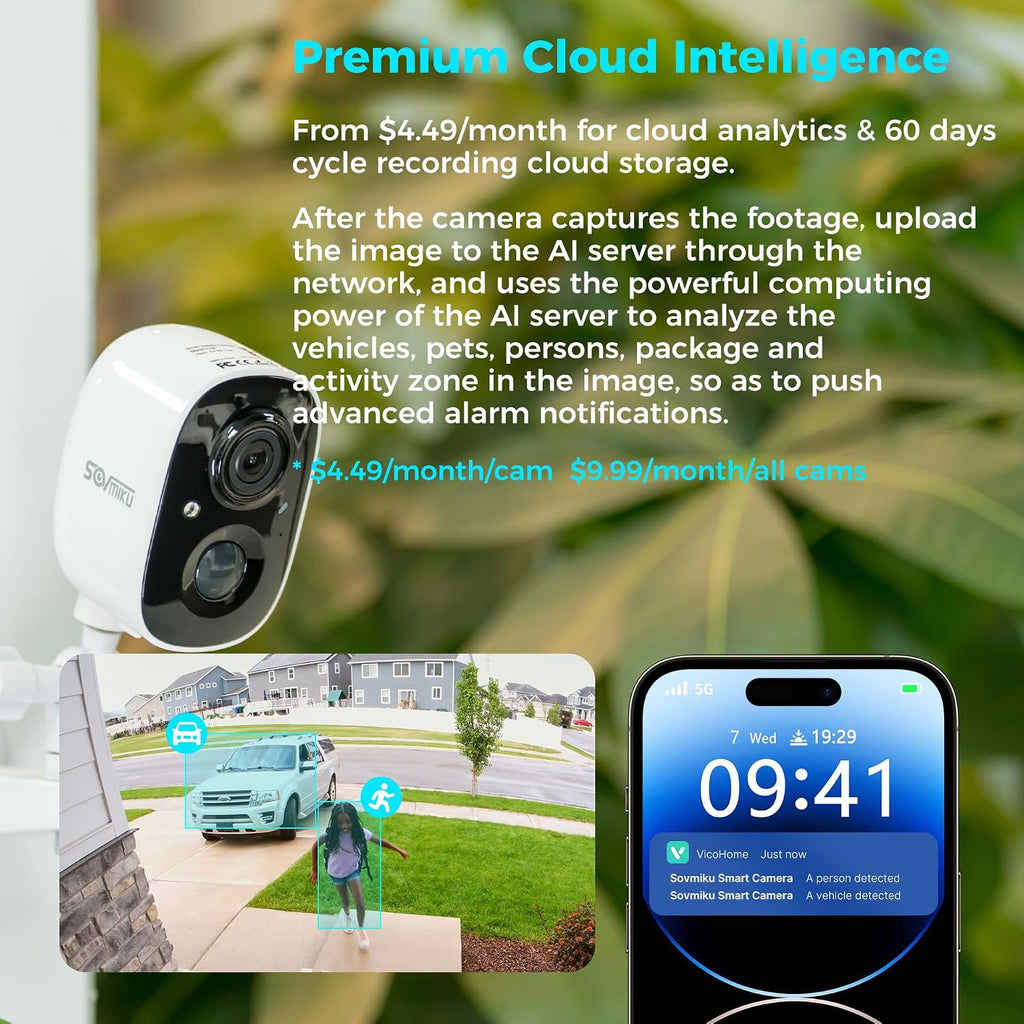 Vicohome 2K Security Camera Wireless Wi-Fi Indoor/Outdoor,Battery Powered,Easy to Setup,PIR Motion Detection,Two Way Audio, Audible Flashlight Siren,2.4GHz, Color Night Vision,180 Days Care Plan