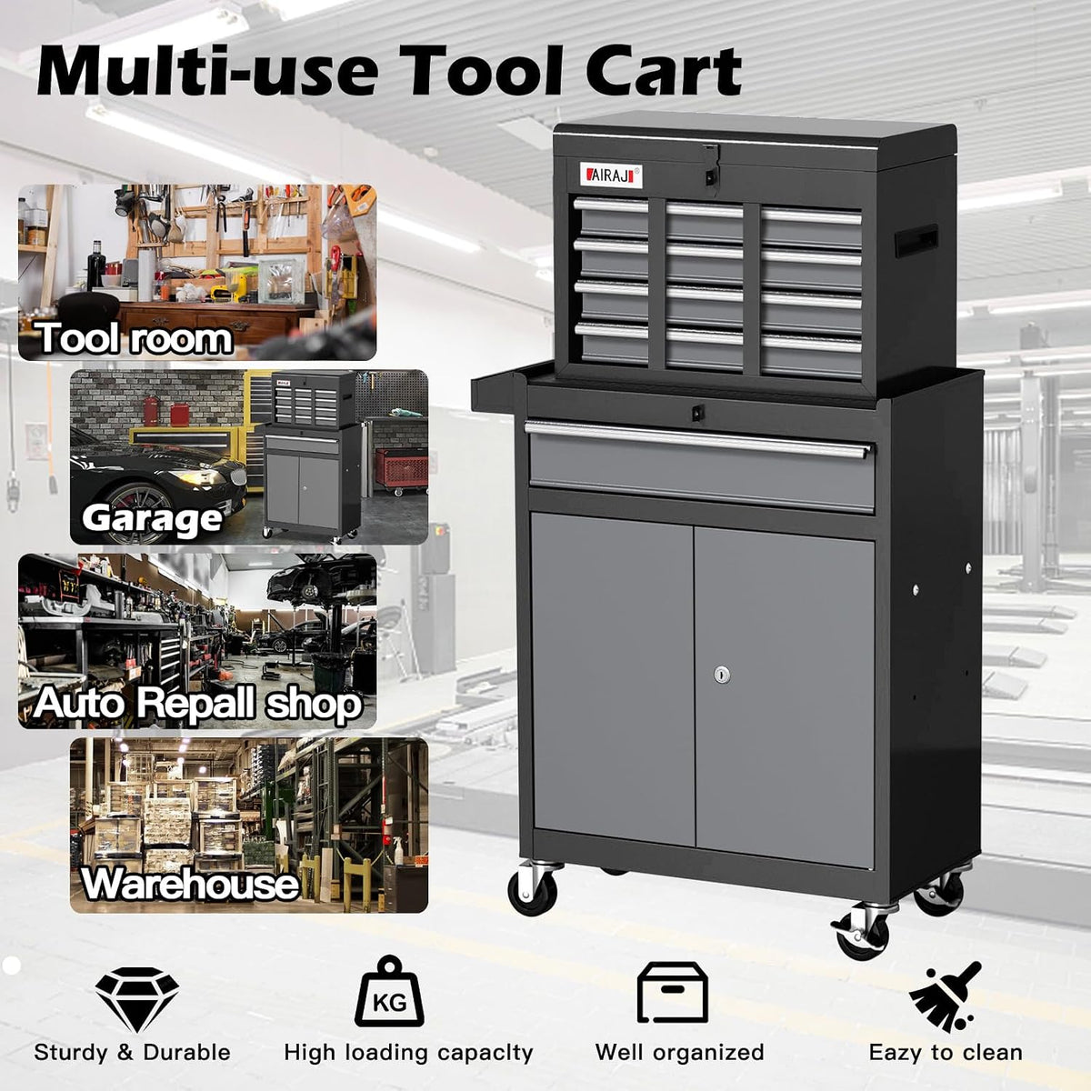 7-drawer tool chest with wheels, 40'' rolling tool, package contents