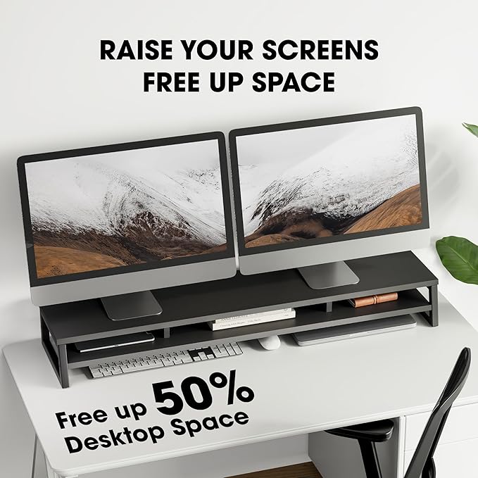 Fenge Dual Monitor Stand for Desk, 42.5in Large Monitor Riser for 2 Monitors
