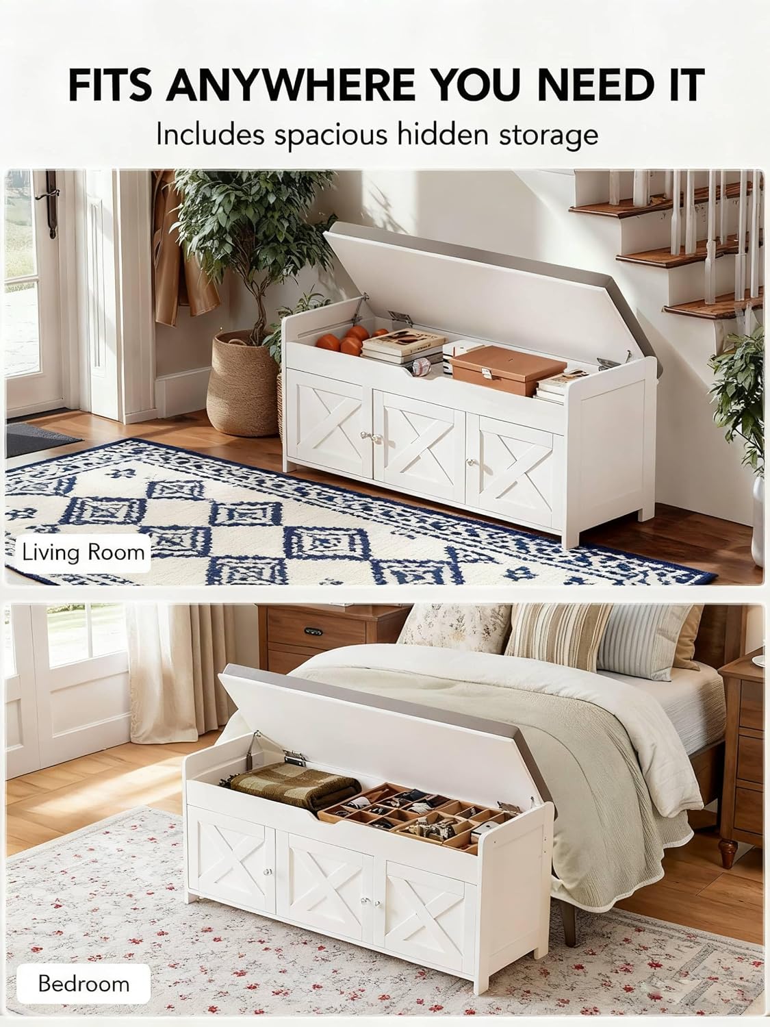 amada farmhouse shoe storage bench with cushion, 3, close-up detail