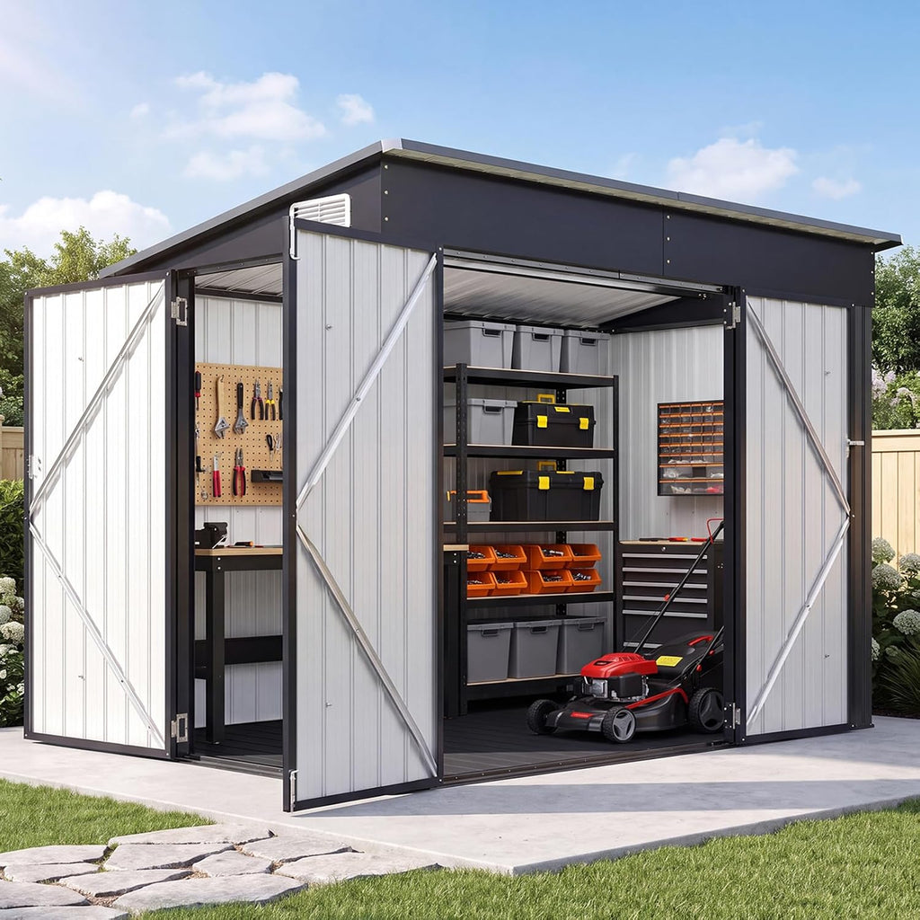 Aoxun 7.5'x4' Outdoor Storage Shed with 3 Lockable Doors & 14mm PP Floor