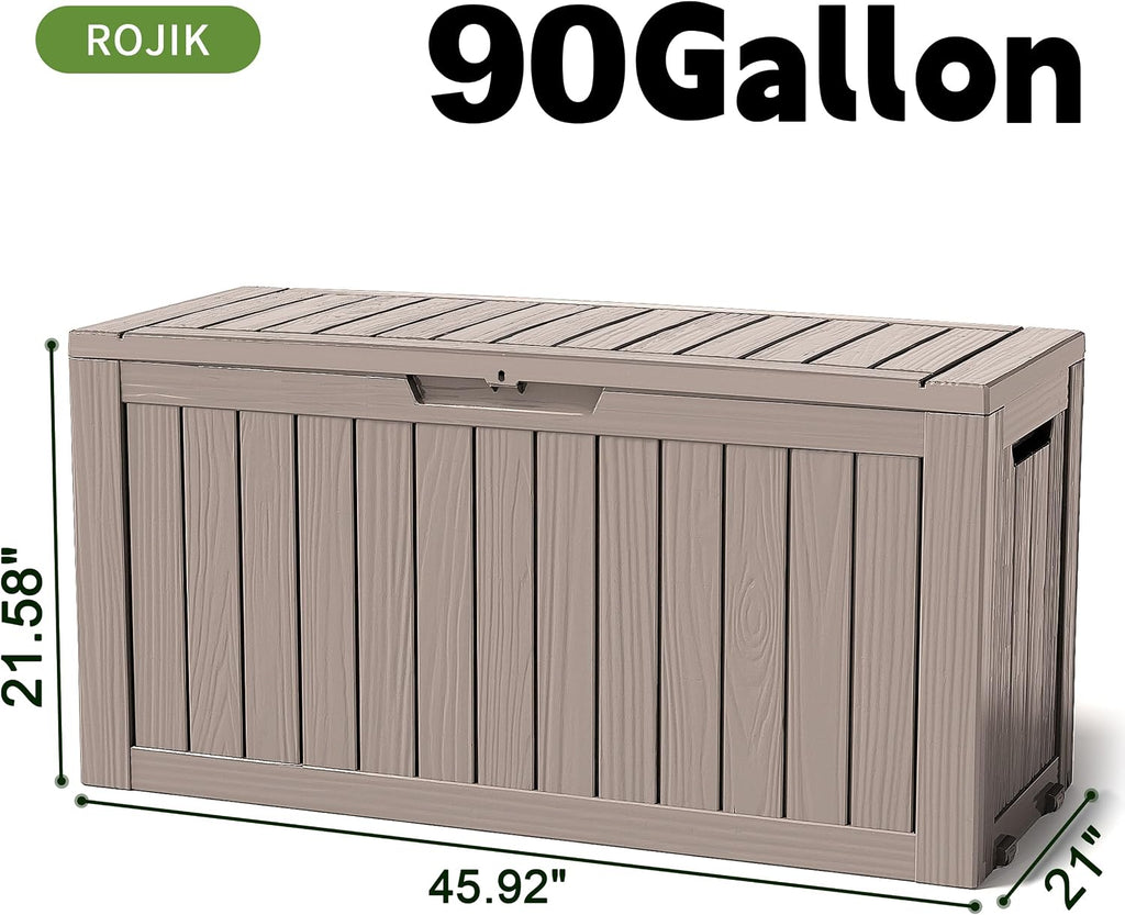 rojik outdoor storage housing deck box - waterproof shown in use