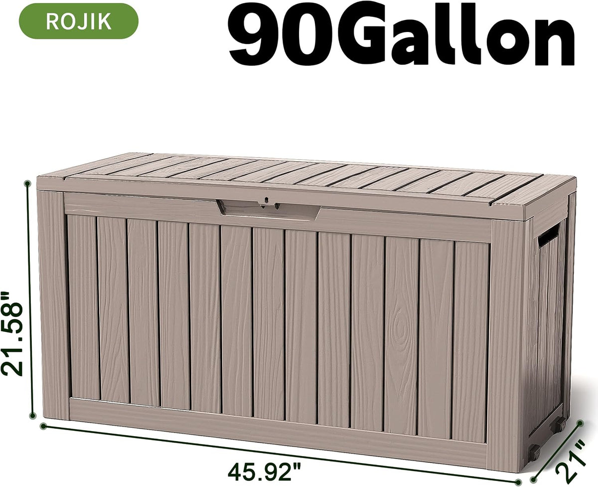 rojik outdoor storage housing deck box - waterproof shown in use
