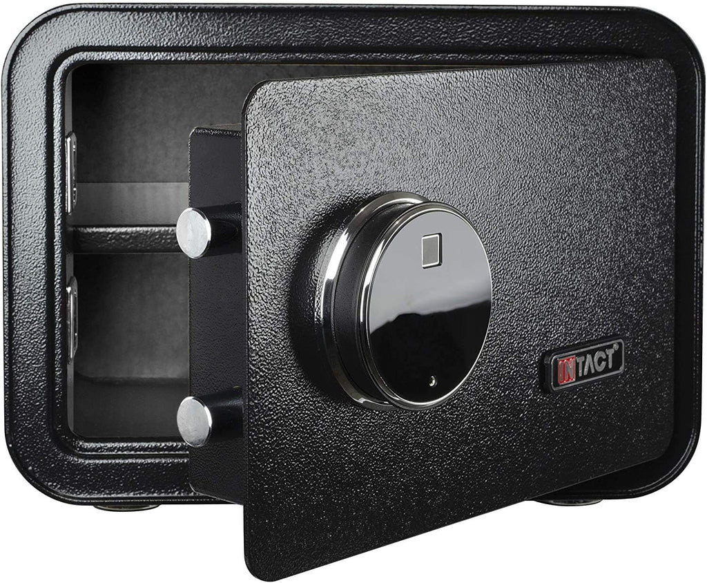 intact compact quick access biometric fingerprint gun safe showing dimensions