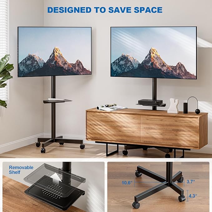 HOLMAXD Mobile TV Stand for 23-65 Inch LCD LED Flat/Curved Panel Screen TVs