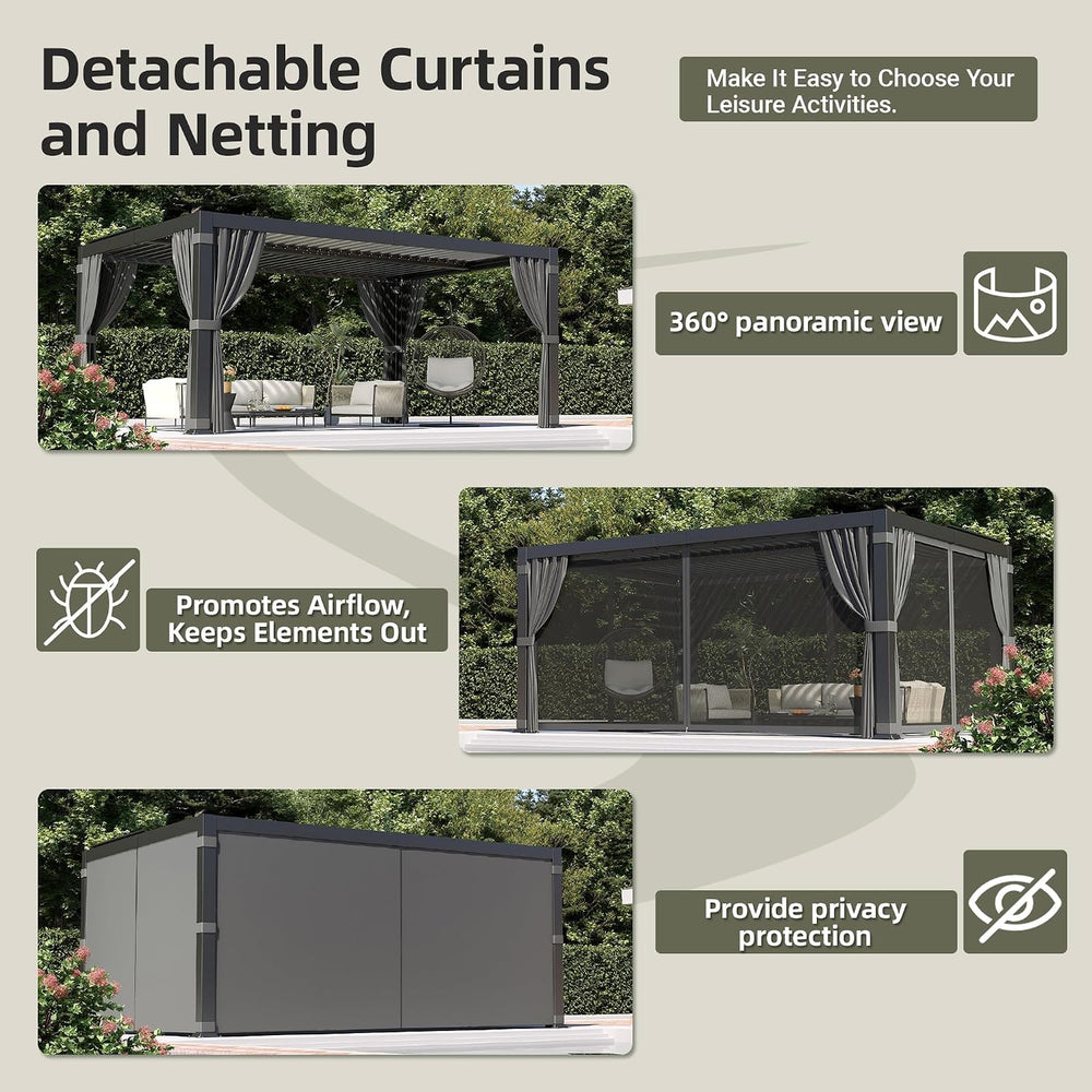 AirWire 12'x16' Louvered Pergola All-Aluminum Gazebo Dark Gray