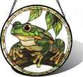 DASTOLL Stained Glass Window Hanging, Frog Green Leaf Sun Catchers Colorful