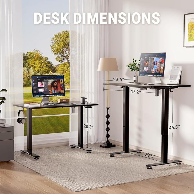 Veken 47.2" Standing Desk, Adjustable Height Office Desk
