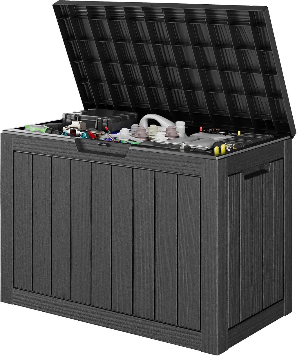 Outdoor Storage Waterproof Deck Box for Patio (45 Gallon, Black)