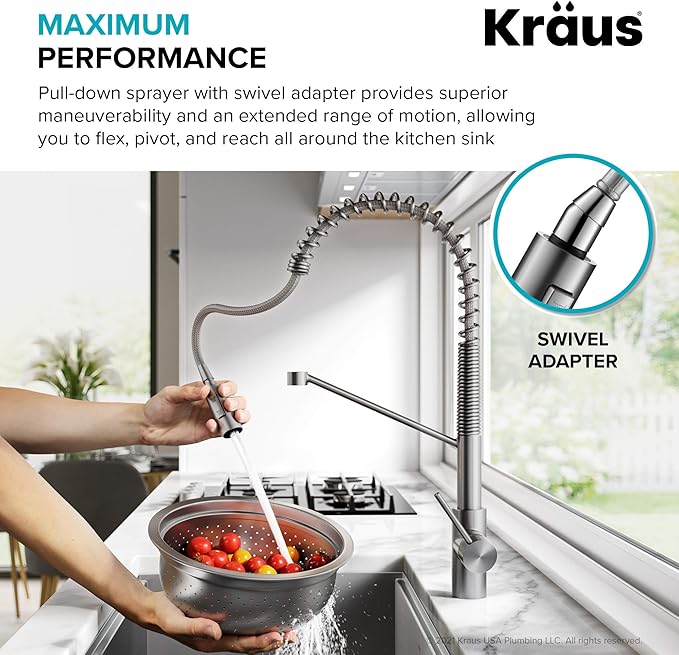 KRAUS Oletto Commercial Style Single Handle Pull Down Kitchen Faucet