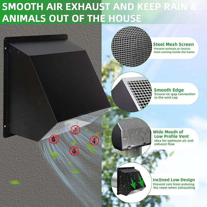 7Inch Wall Vent with Screen and Damper, Galvanized Steel Hooded Wall Vent Cover