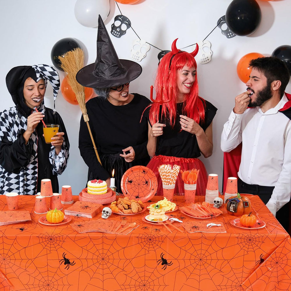 Funnymoom 452 Pcs Orange Halloween Spiderweb Party Supplies, Serves 50