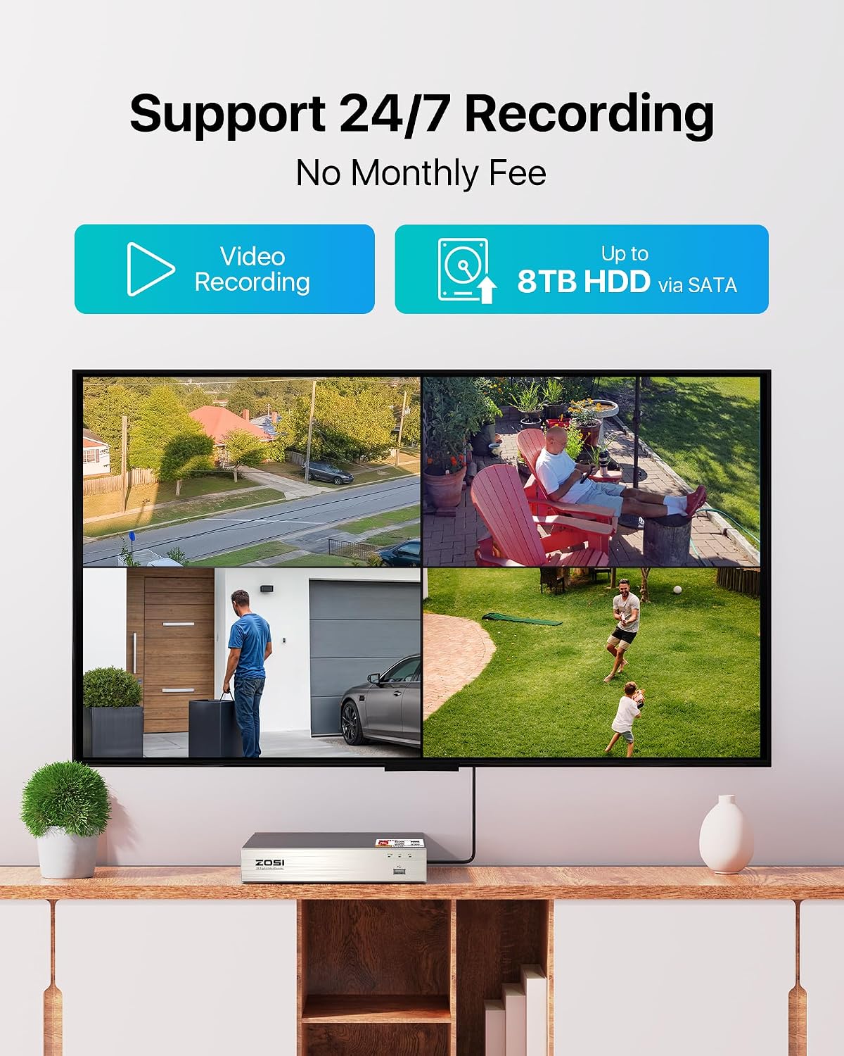 zosi 3k lite 8ch security camera system, 4x, front angle view