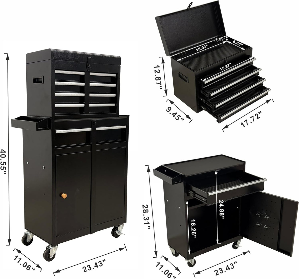 5-Drawer Rolling Tool Chest with Lock, 2-in-1 Detachable Metal