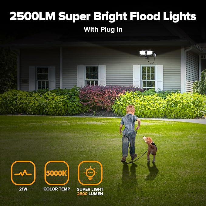 LUTEC 2 Pack 21W Plug in Motion Sensor Light Outdoor, Flood Lights Outdoor