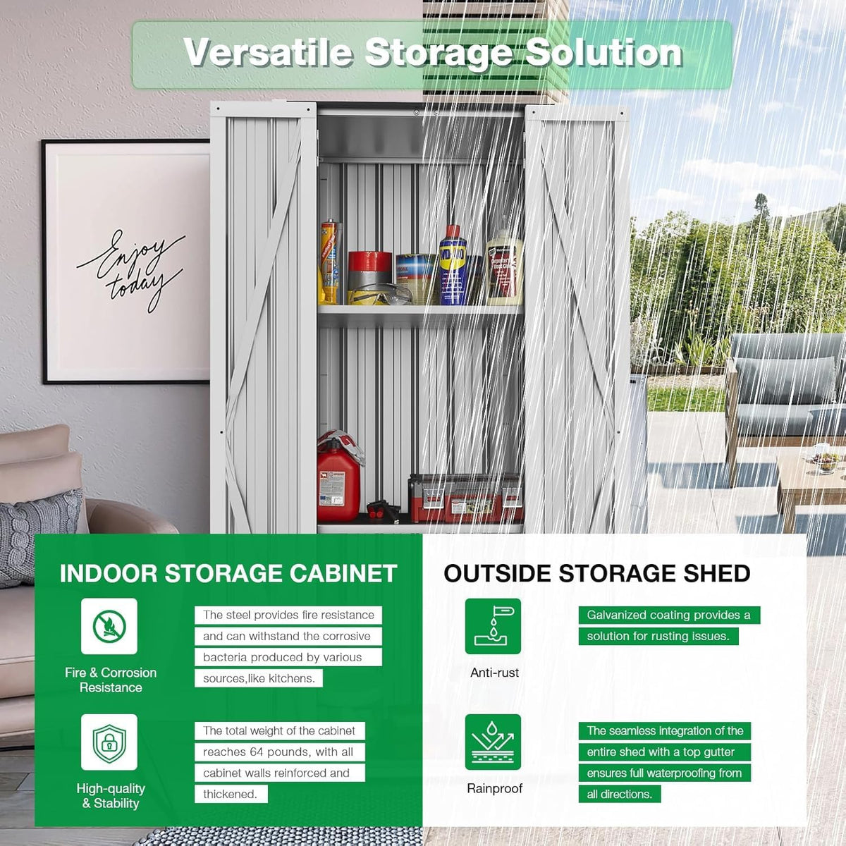 aecojoy outdoor storage cabinet waterproof, 70" vertical tall shown in use