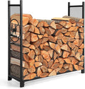 Goplus Firewood Rack Outdoor, 4 FT Metal Firewood Holder with Mesh Sides & Base, Decorative Deer Patterns, Indoor Log Storage Rack, Wood Rack for Fireplace, Fire Pit, Woodstove (48" x 15" x 46")