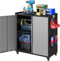 Metal Garage Storage Cabinet with Locking Doors and Adjustable Shelves,34.3" H Small Rolling Tool Storage Cabinet,Lockable Metal Tool Cabinet on Wheels for Garage, Warehouse, Barbershop-Black Gray