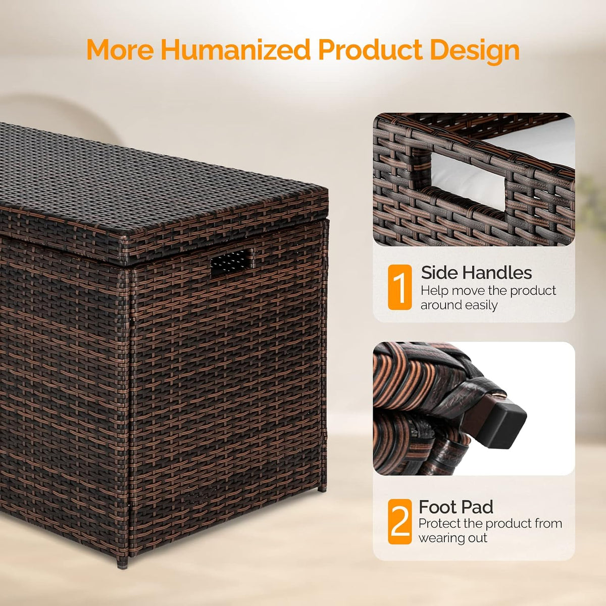 VINGLI 132 Gallon Outdoor Wicker Storage Box