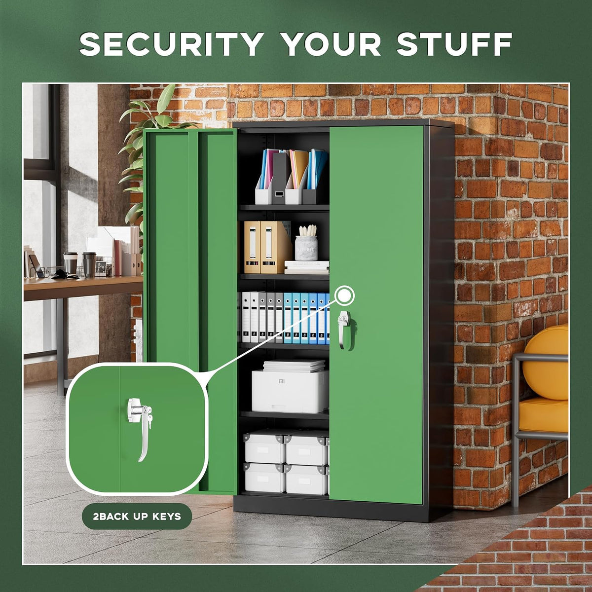 greenvelly metal garage storage cabinet, 72" black green on a desk or shelf