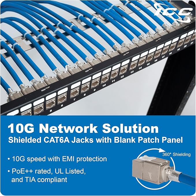 ICC 24-Port CAT6A Keystone Shielded 1U Patch Panel