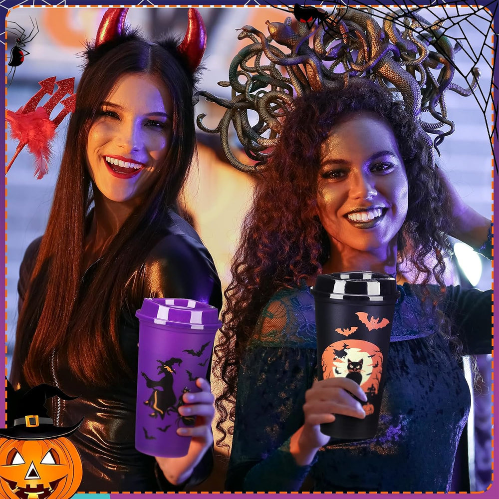 Pickmesh 24 Pack Halloween Witch Cups 16 oz Reusable Tumblers with Lid