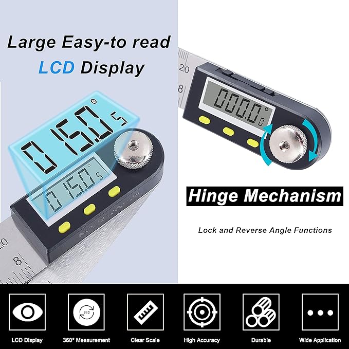Yangoutool Digital Angle Ruler 20inches/500mm Stainless Steel Digital Angle