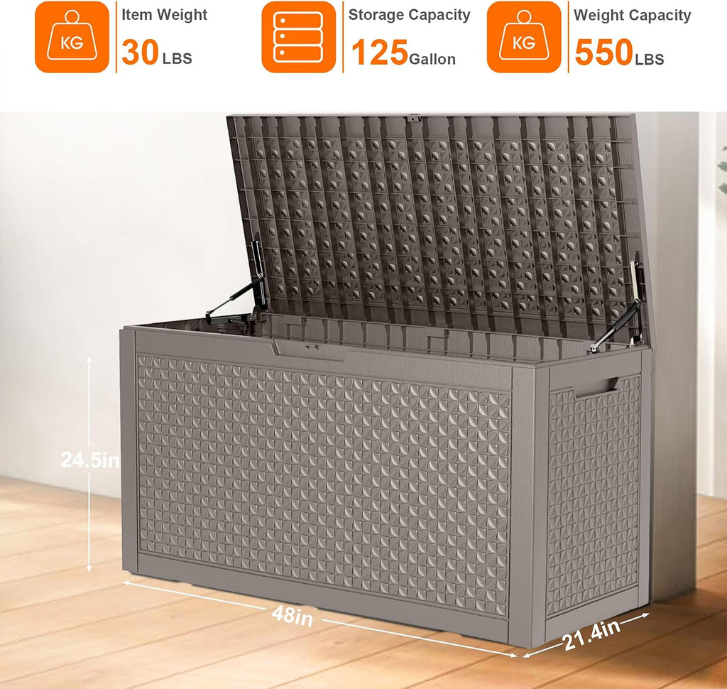 rojik outdoor storage housing deck box - waterproof shown in use