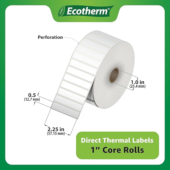 2.25" x .5" Thermal Labels | 6 Rolls | 25200 Labels | fits Zebra, Offnova