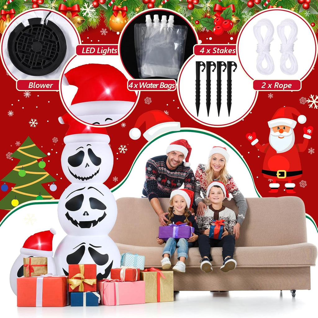 Leyndo 6ft Christmas Inflatable, Skeleton Inflatable with Santa Hat Christmas Decorations for Xmas Holiday Party Indoor Outdoor Halloween Garden Lawn Yard Sign, with Build-in LED Lights