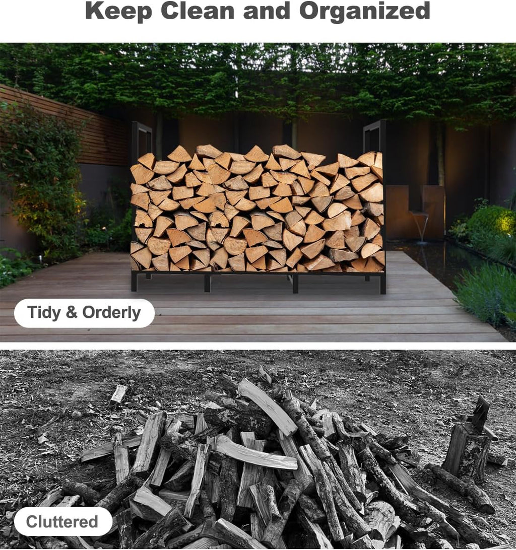 4ft outdoor firewood rack log holder for fire showing dimensions
