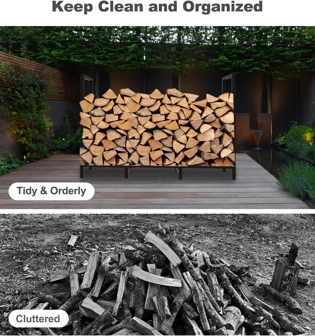 4ft outdoor firewood rack log holder for fire showing dimensions