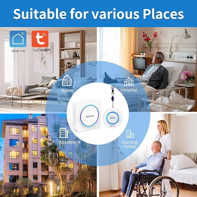 SINGCALL Tuya WiFi SOS Wireless Calling Caregiver Pager System Calling Alert