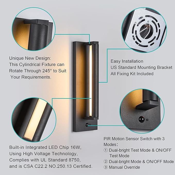 Tarentlight Modern PIR Motion Sensor Outdoor LED Wall Light,