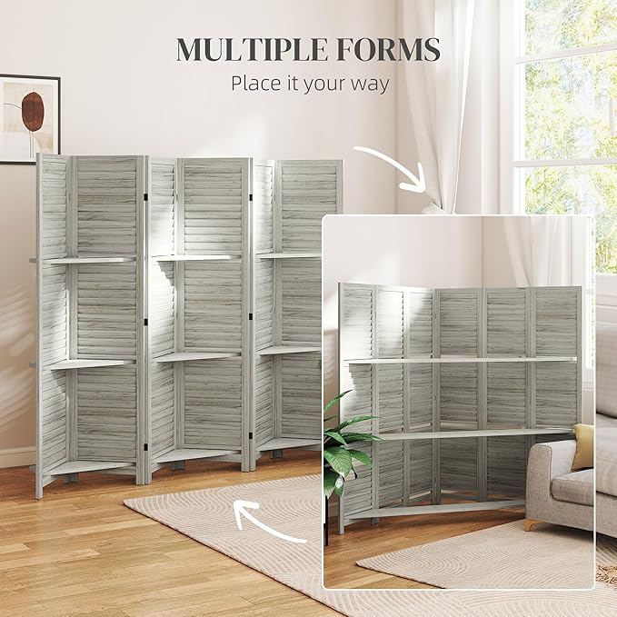 HOMCOM Room Divider, 6 Panel 67" Tall Wood Privacy Screen