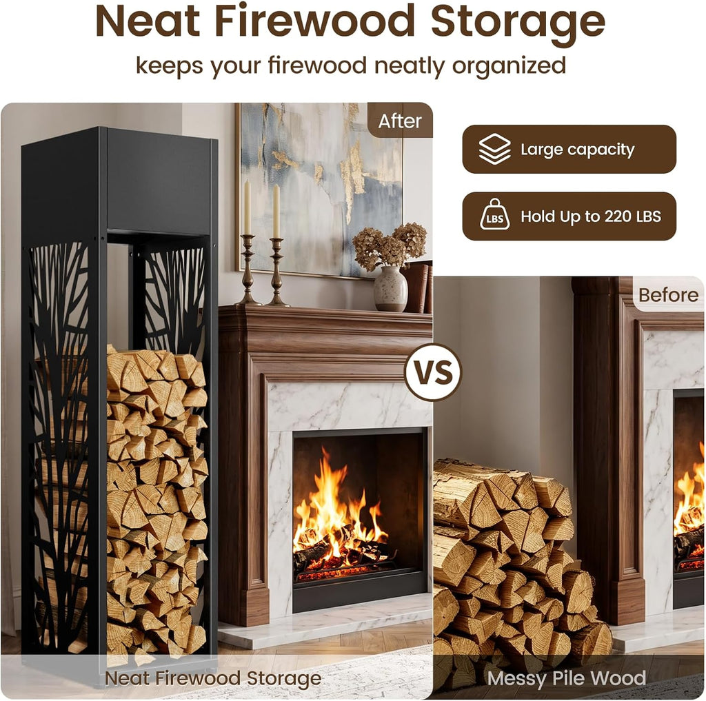 4ft firewood rack outdoor, fire wood log storage, side view