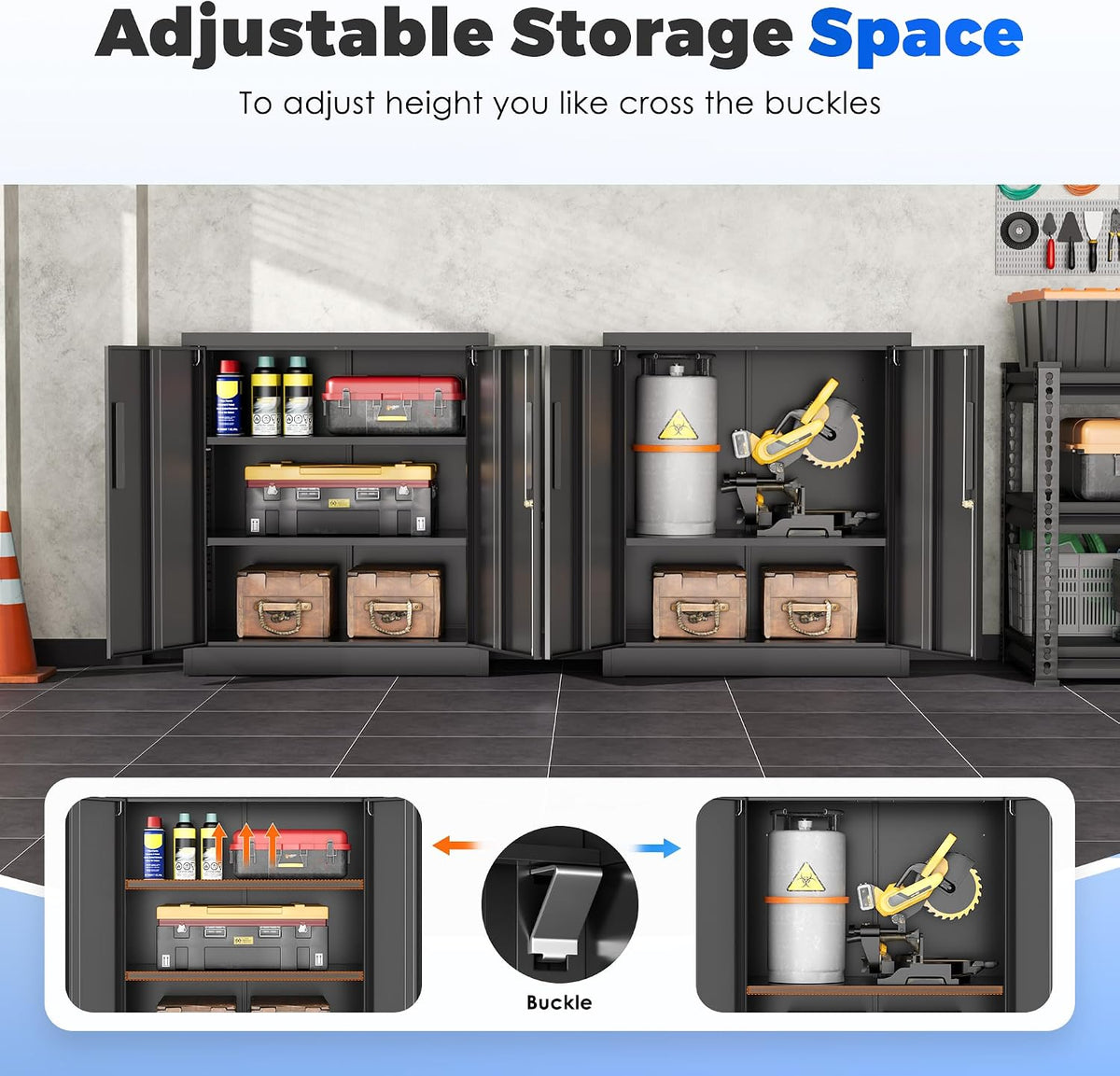 intergreat metal garage storage cabinet, 36" lockable storage showing dimensions