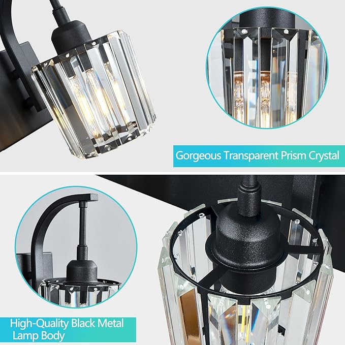 FDPBY Modern Bathroom Vanity Light, 4-Light Black Wall Sconce