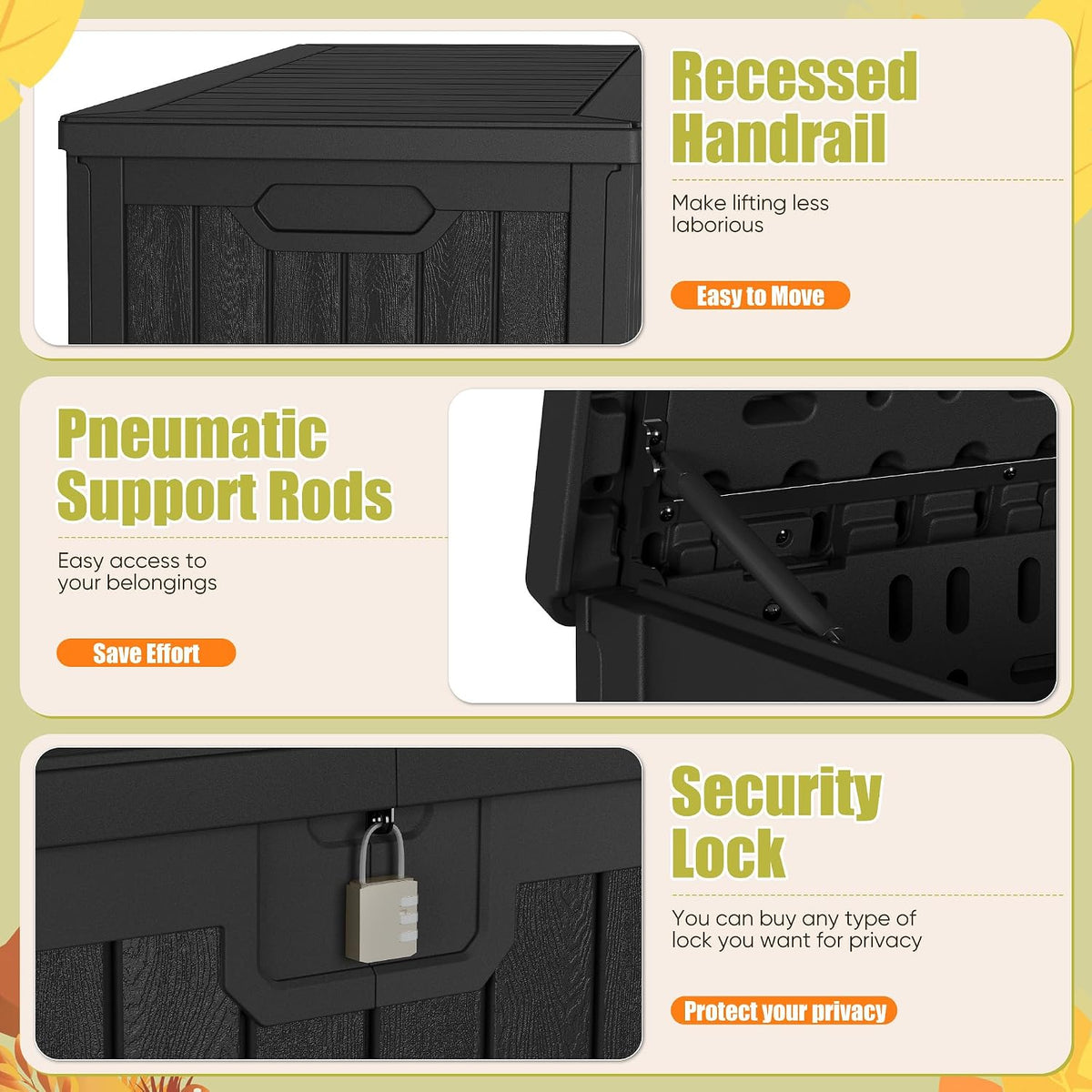 devoko hdpe 240 gallon deck box double-wall with, close-up detail