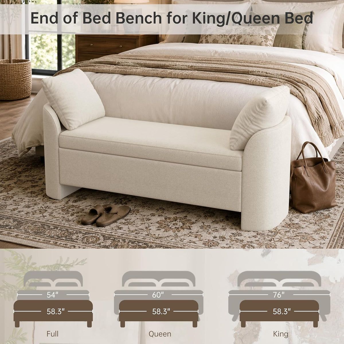 usaint 58.3" upholstered storage ottoman bench with 2, side view