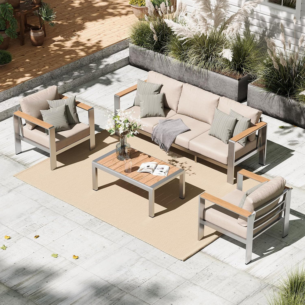 Aluminum Outdoor Patio Furniture Set with Coffee Table, 4 Piece Patio Convers...