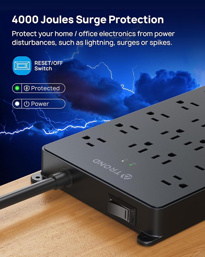 TROND Surge Protector Power Strip, 22 Widely Spaced Outlets