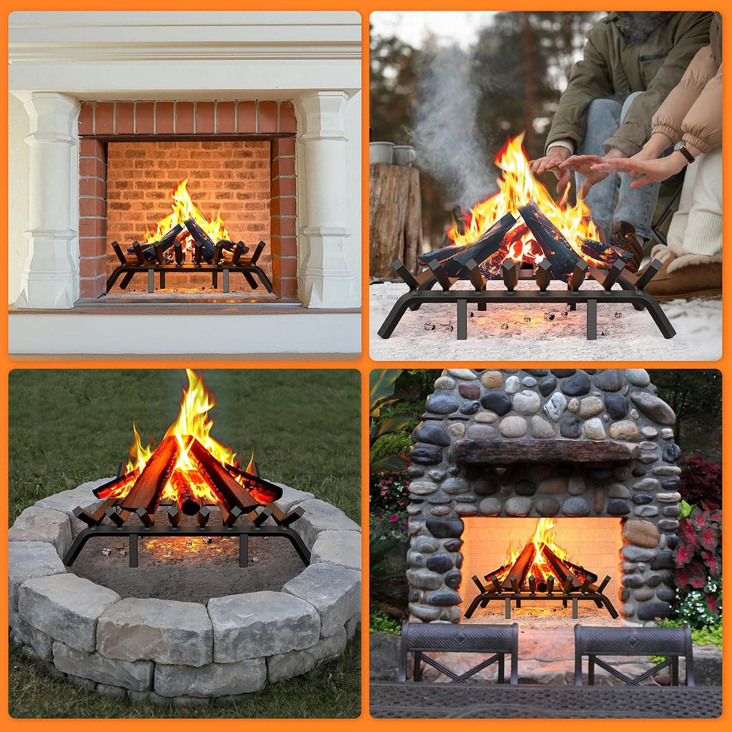 Jusgym Fireplace Grate 30 Inch with 8 Support Legs and Fire Tongs & Poker