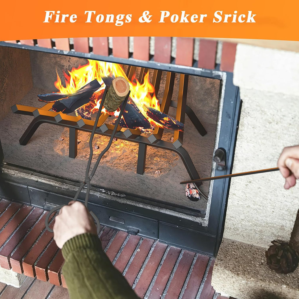 Jusgym Fireplace Grate 30 Inch with 8 Support Legs and Fire Tongs & Poker