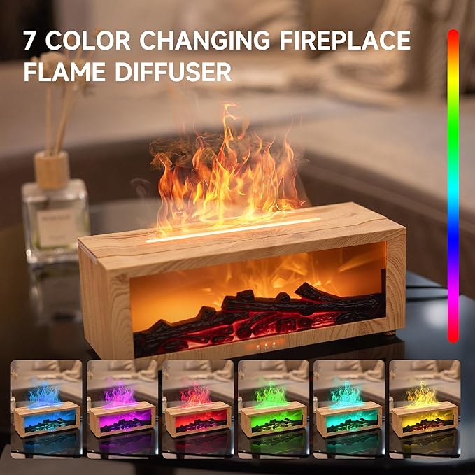 Fireplace Flame Air Diffuser Humidifier, 7 Colors Aromatherapy Essential Oil